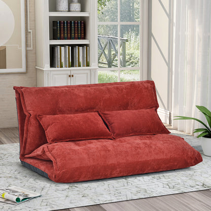 Sofa Bed Adjustable Folding Futon Sofa Bed with Two Pillows