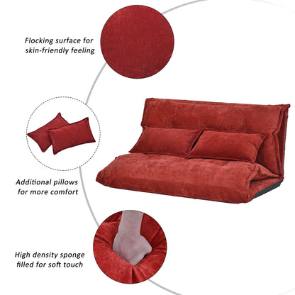 Sofa Bed Adjustable Folding Futon Sofa Bed with Two Pillows