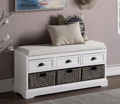 Wood Storage Bench with 3 Drawers and 3 Baskets