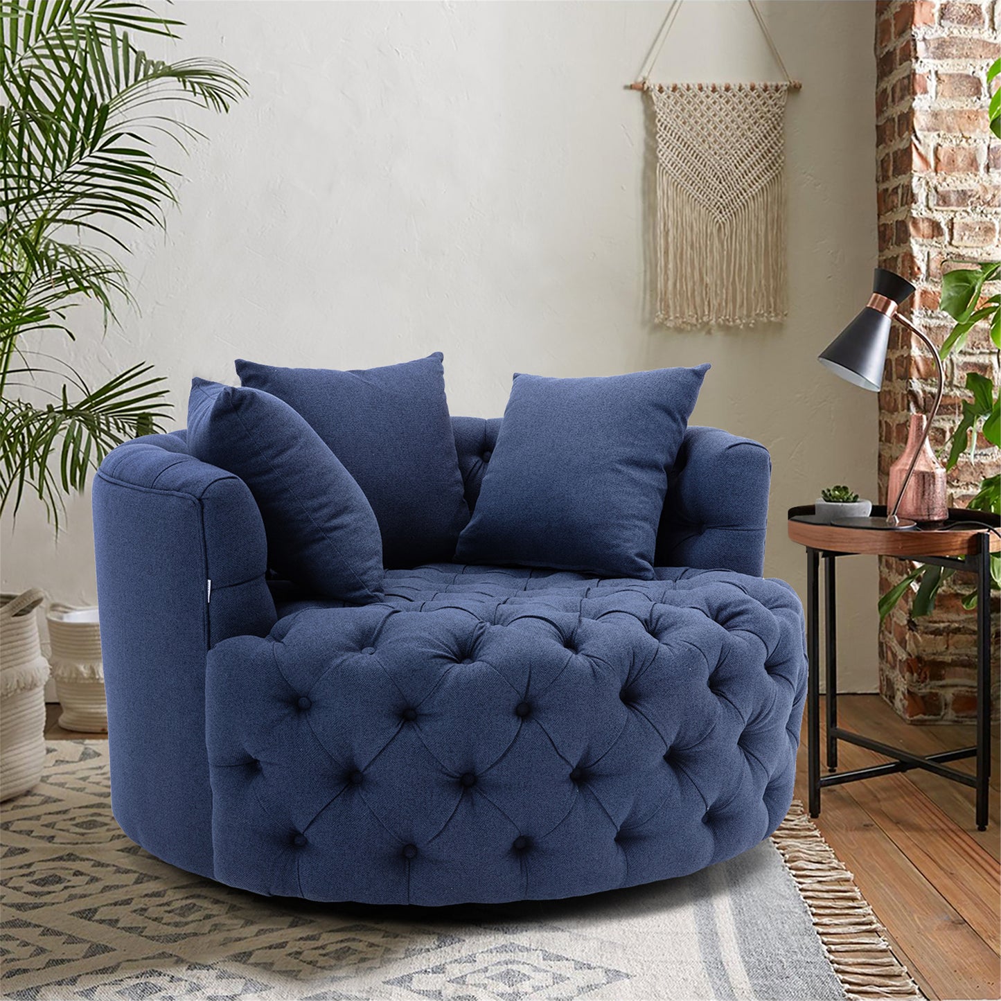 Navy Swivel Accent Fabric Chair