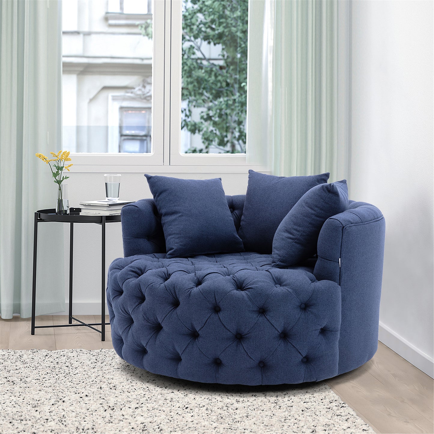 Navy Swivel Accent Fabric Chair