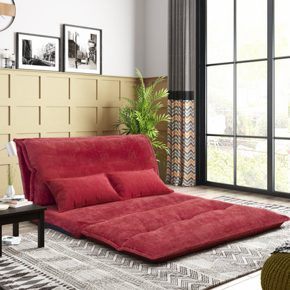 Sofa Bed Adjustable Folding Futon Sofa Bed with Two Pillows