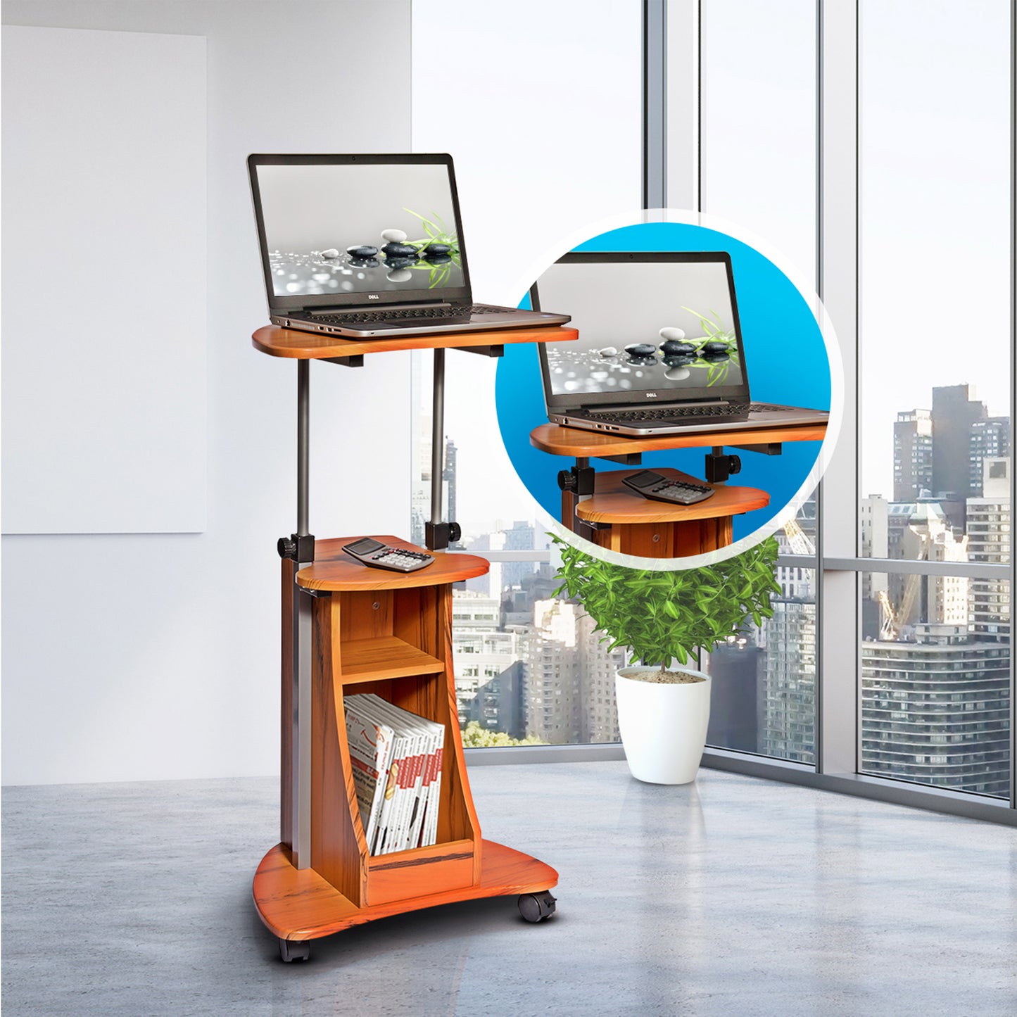 Rolling Adjustable Height Laptop Cart With Storage