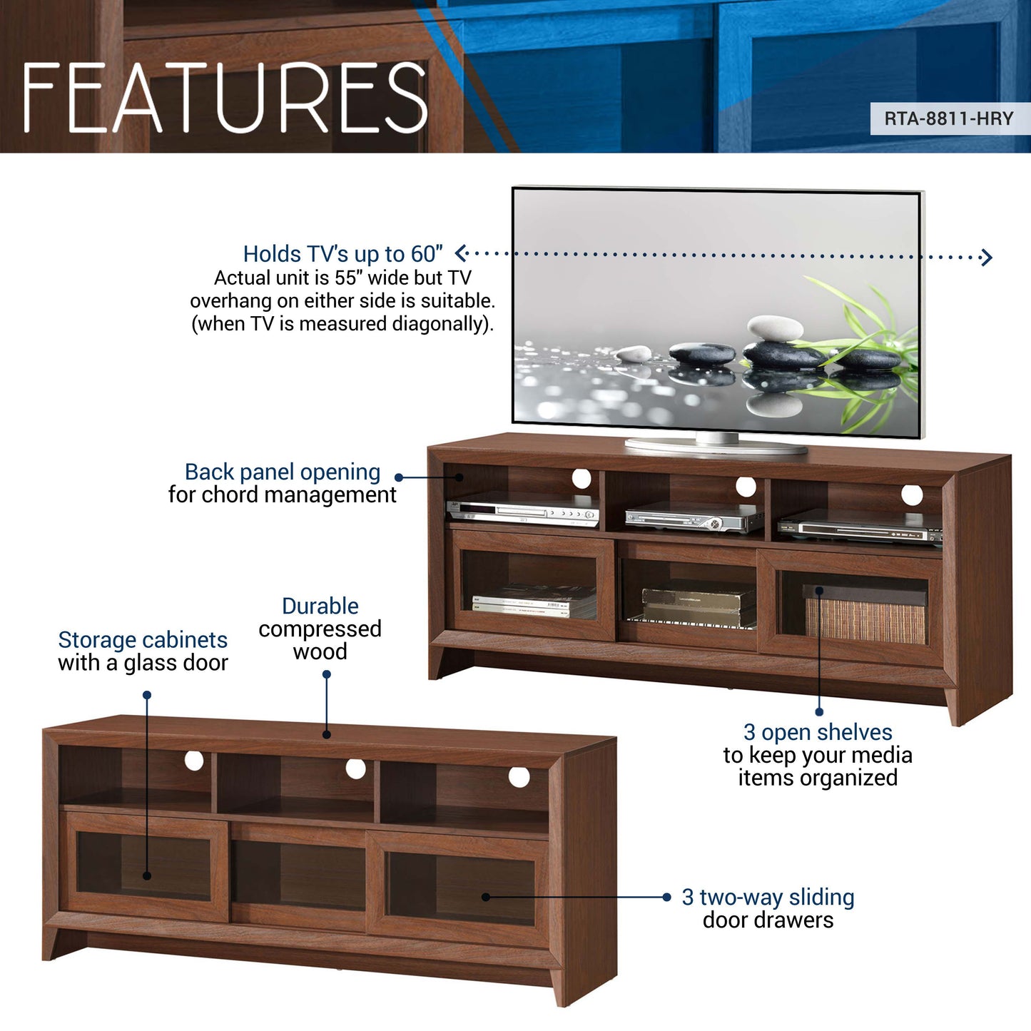 Modern TV Stand with Storage for TV Screens Up To 55''