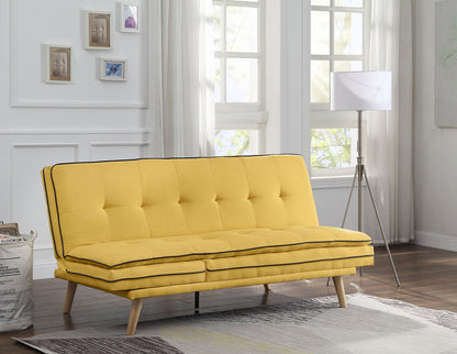 Savilla Adjustable Sofa, Yellow Linen  Oak Finish