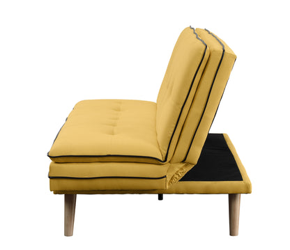 Savilla Adjustable Sofa, Yellow Linen  Oak Finish