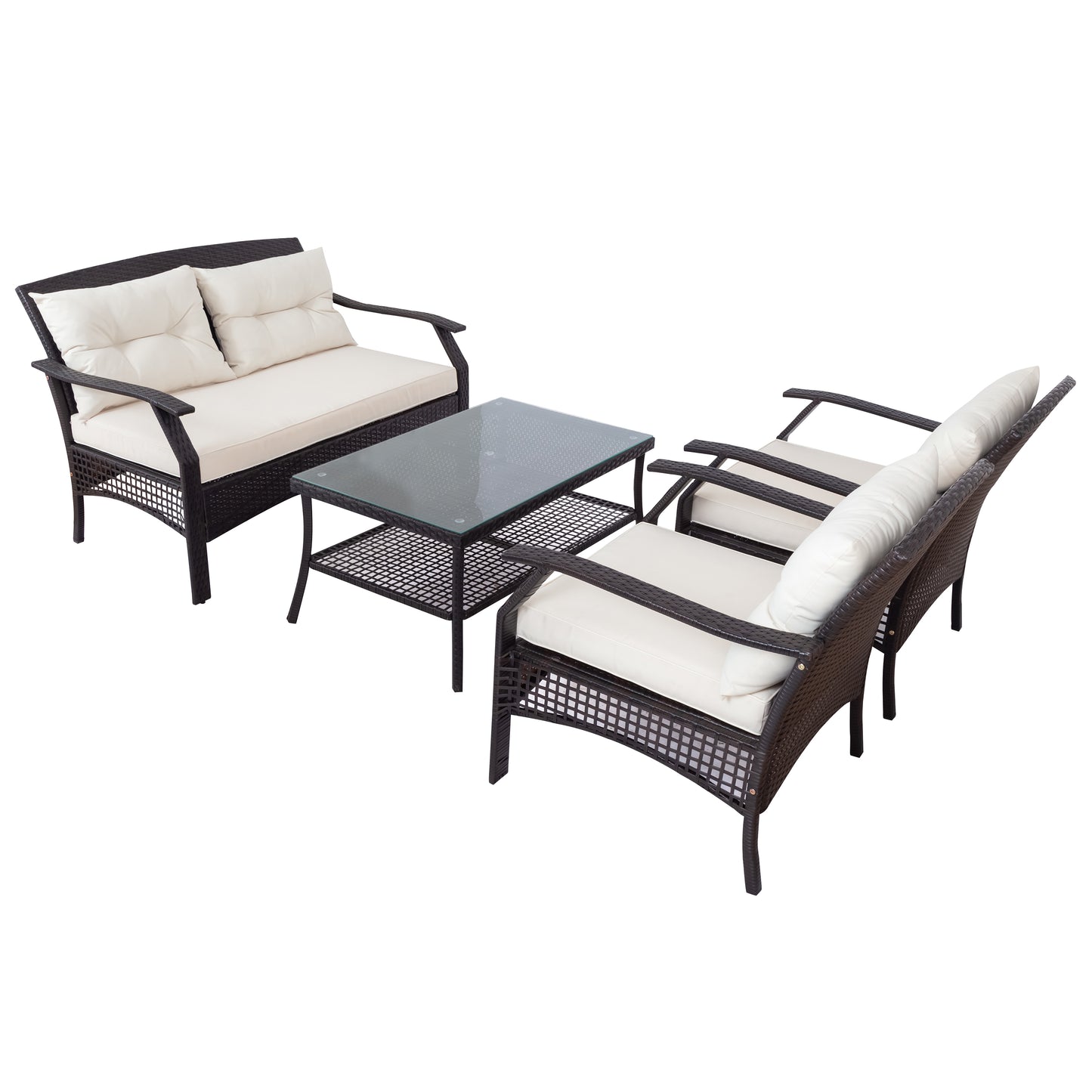 4 Piece Outdoor Rattan Sofa Seating Group with Cushions