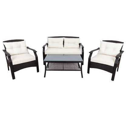 4 Piece Outdoor Rattan Sofa Seating Group with Cushions