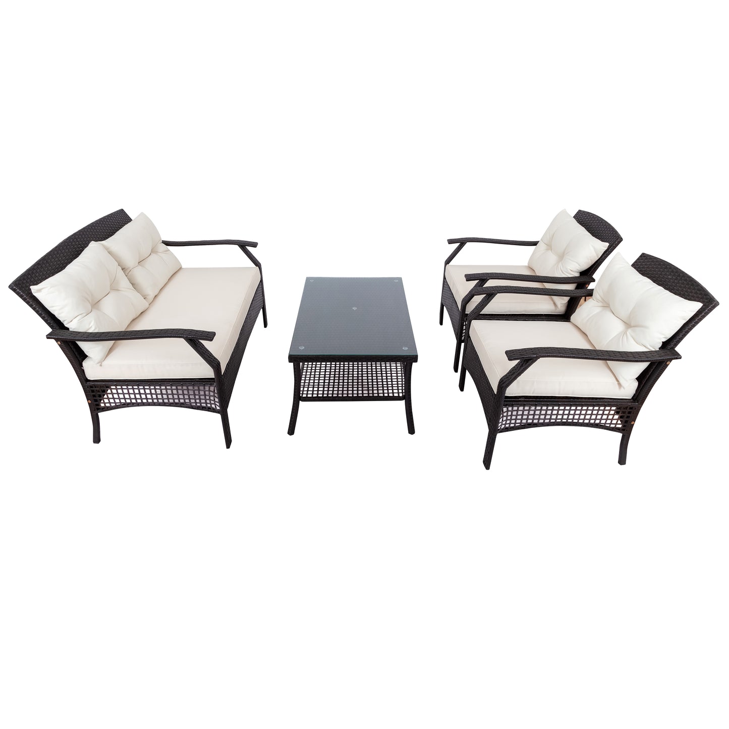 4 Piece Outdoor Rattan Sofa Seating Group with Cushions