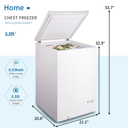 3.5 cu.ft Chest Freezer for Home and Kitchen/Dorm/Bar/Office, 7 Temperature Settings