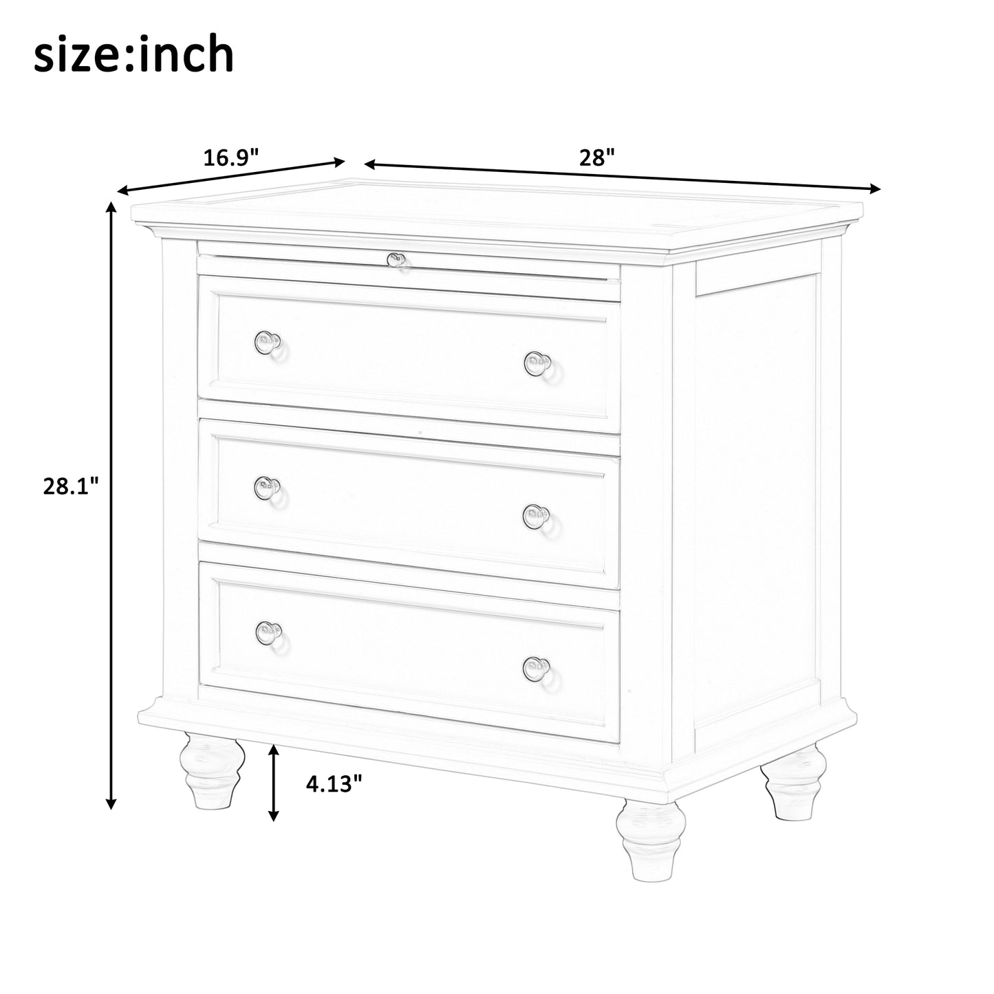 3-Drawer Storage Wood Cabinet