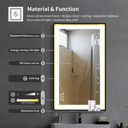 Bathroom Mirror with LED Lights and Anti-Fog Memory