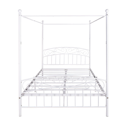 White Metal Canopy Bed Frame