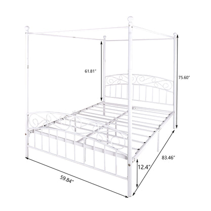 White Metal Canopy Bed Frame