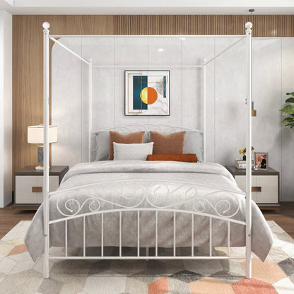 White Metal Canopy Bed Frame