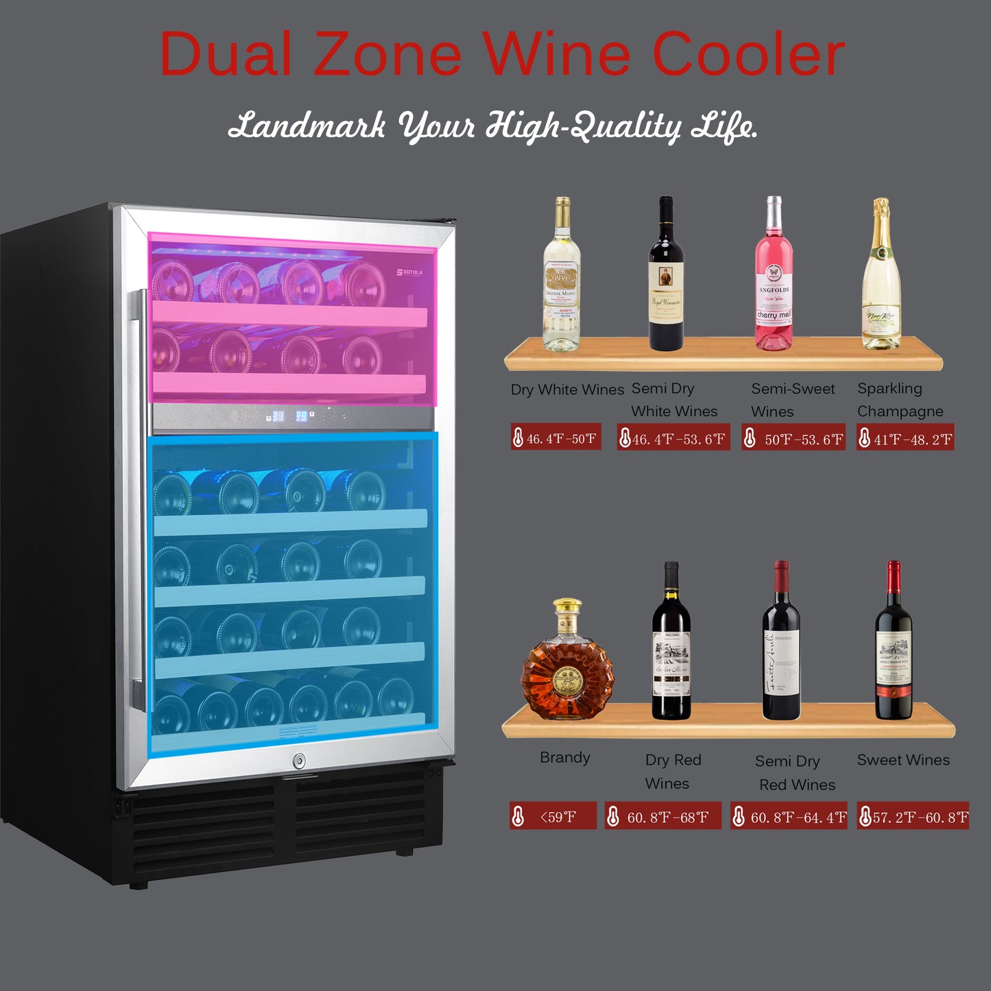 SOTOLA 24 inch 46 Bottle Wine Cooler Cabinet